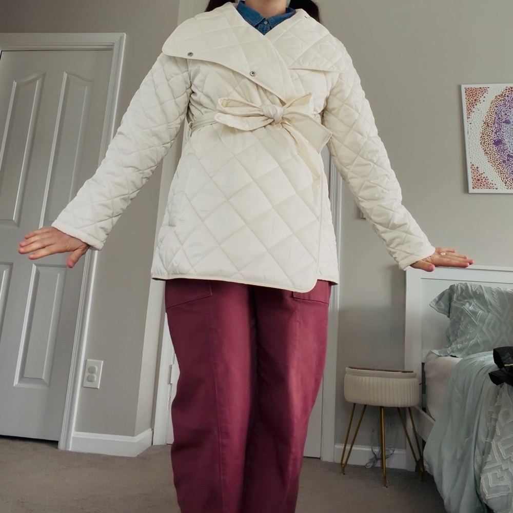 Rebecca Minkoff Cream Quilted Light Weight Puffer Jacket Tie Waist Size L NWT - Picture 5 of 9